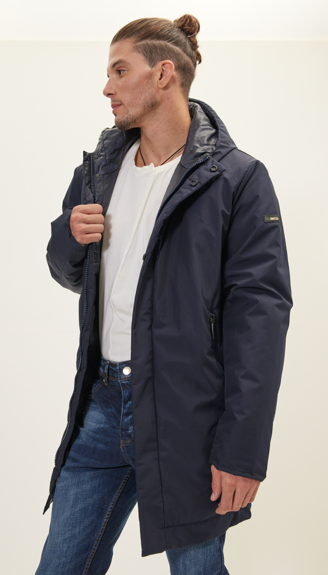 Zipper Closer Padded Coat - Navy - Ron Tomson