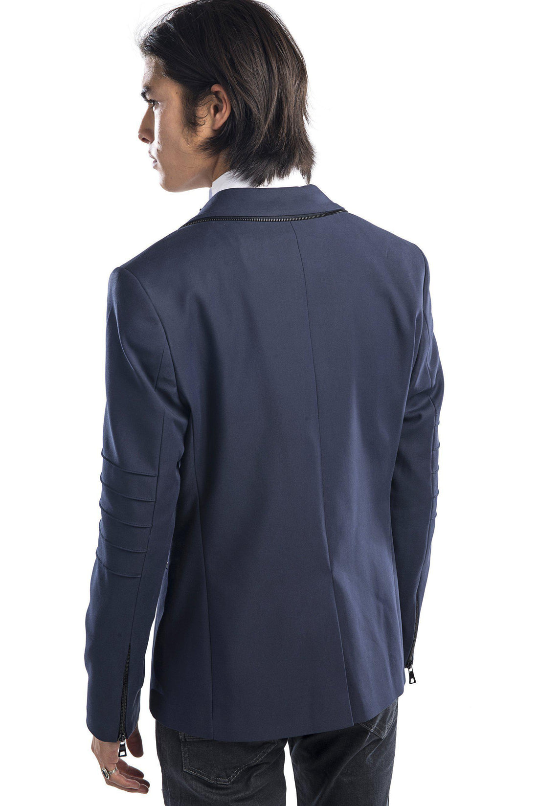Zipper piping fitted Sports Coat - Navy - Ron Tomson