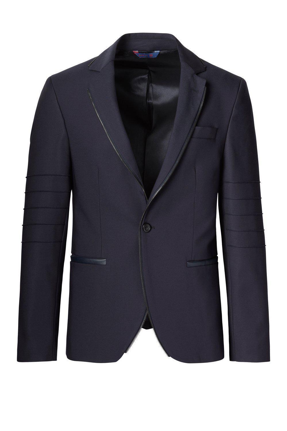 Zipper piping fitted Sports Coat - Navy - Ron Tomson