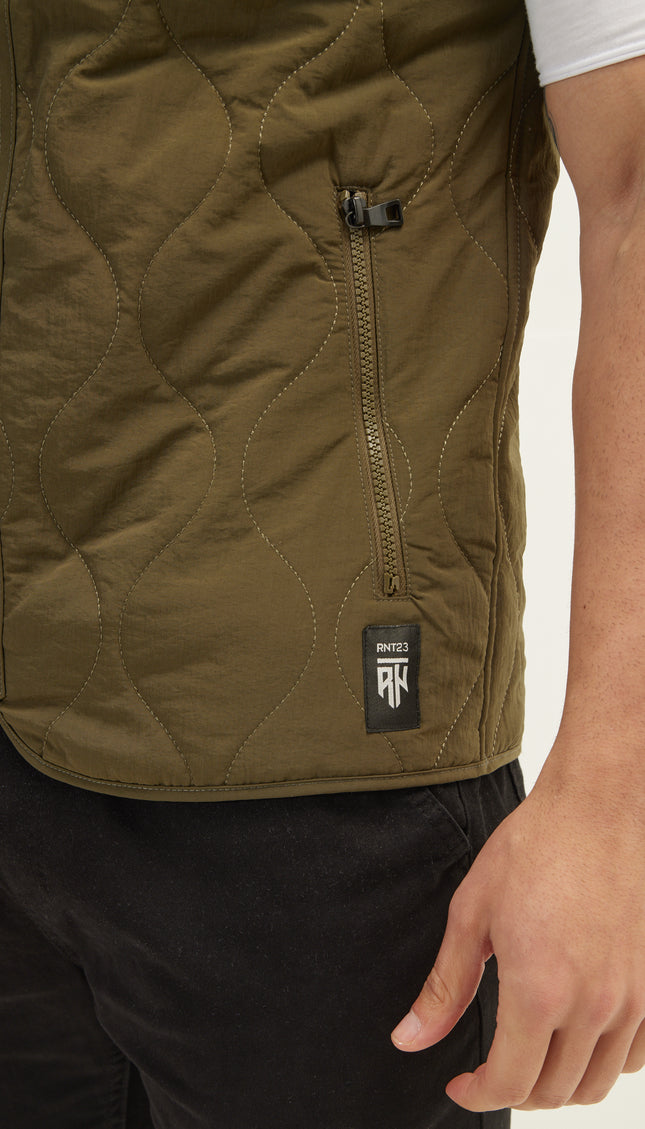 Zipper Up Spring Vest - Khaki - Ron Tomson